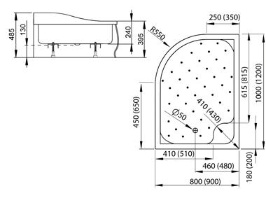 Radaway Korfu E 120x90 cm-es íves magasított zuhanytálca (előlapos / balos, 120x90 cm, #4E91240-03L)