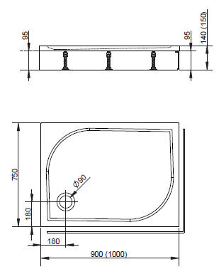 Radaway Delos D 90x75 cm -es szögletes előlapos zuhanytálca szifonnal (90x75 cm, előlapos / balos, #4D97514-03L)