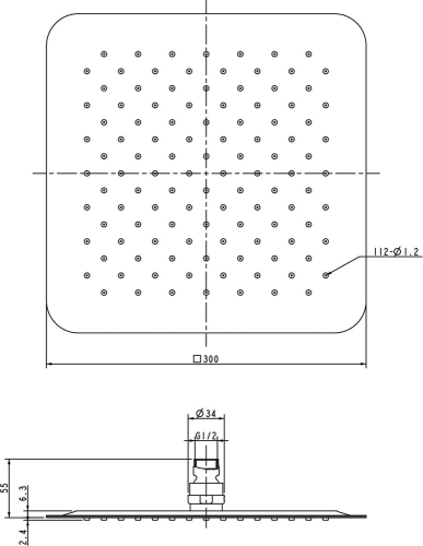 Ravak Esőztető zuhanyfej, 30x30 cm-es négyzetalapú 982.00, X07P016