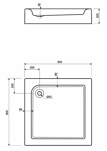 Kolo Standard Plus szögletes zuhanytálca integrált panellel (80x80 cm, XBK1480000)