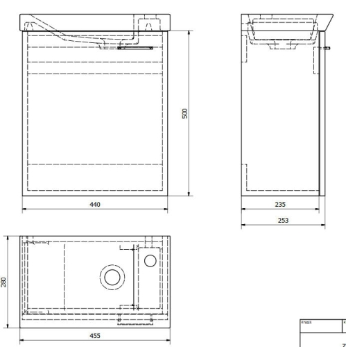 AQUALINE ZOJA mosdótartó szekrény 44x50x23,5cm, platina tölgy, jobbos (51046DP)