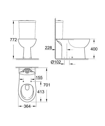 Grohe Bau Ceramic perem nélküli monoblokkos wc csésze 39429000