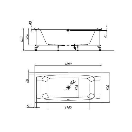 Kolpa-San Aida 180x80/M-2+MIKRO Beépíthető egyenes fürdőkád kombinált masszázs rendszerrel mikrofúvókákkal 590800