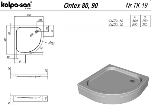 Kolpa-San Ontex 90x90/O előlapos negyedköríves zuhanytálca 755150