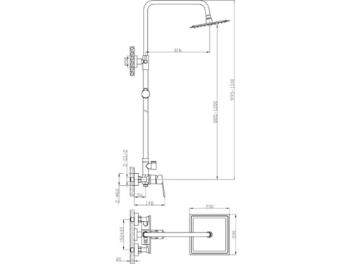 AREZZO design BLACKFIELD zuhanyrendszer, fekete AR-8805