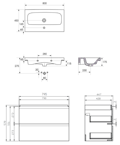 Cersanit Moduo 80 fürdőszoba szekrény szett, szürke S801-220-DSM
