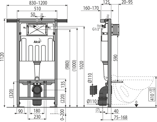 Alcaplast AM102/1120E Jádromodul Falsík alatti szerelési rendszer ECOLOGY száraz szereléshez (főképp panellakások fürdőszobáinak átépítéséhez)