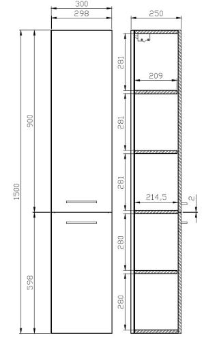 Cersanit Lara fürdőszobai állószekrény 150x30 cm, fehér S926-007-DSM