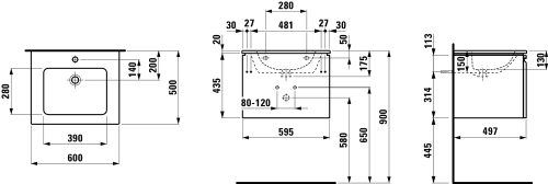 Laufen Pro S mosdó alsószekrénnyel belső fiókkal 60x50 cm, grafit H8609624801041