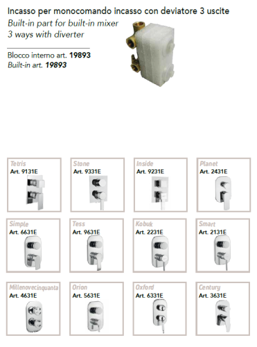 Bugnatese Univerzális belsőegység fal alatti 3 állású zuhanyváltóhoz 19893