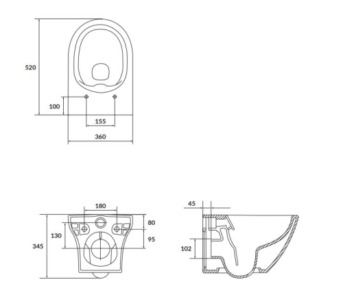 Cersanit Larga ovális perem nélküli fali wc K120-003