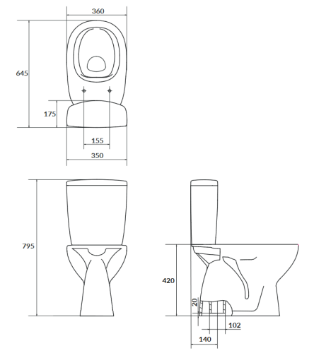 Cersanit Arteco perem nélküli alsó kifolyású monoblokkos wc tartállyal, ülőkével K667-075