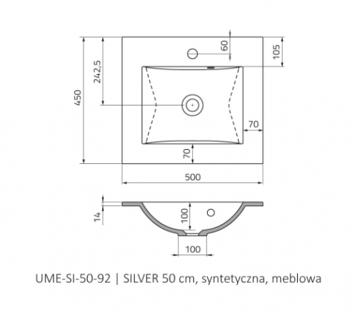 Roltechnik Silver 50x45 cm öntött műmárvány mosdó UME-SI-50-92