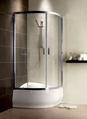 Radaway Premium Plus A 80x80 króm/fabrik íves zuhanykabin és Korfu A negyedköríves magasított zuhanytálca szett (30411-01-06N és 4S88400-03)