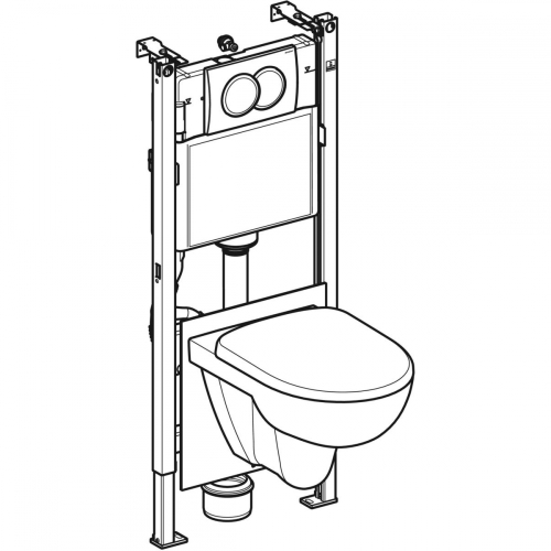 Geberit Duofix fali WC szerelőelem készlet, 112 cm, Delta öblítőtartállyal: Delta01 működtetőlap, Selnova fali WC ülőkével 118.400.11.2