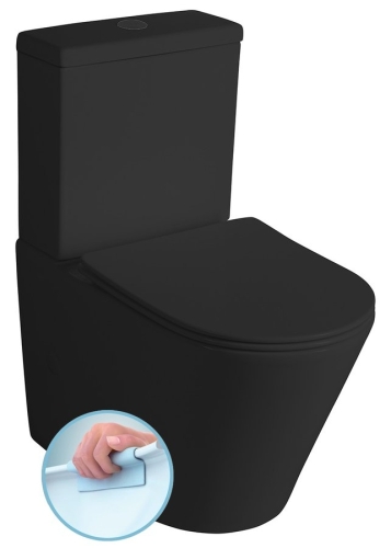 Sapho PACO RIMLESS monoblokkos WC duálgombos öblítőmechanikával, matt fekete PC1012WRB