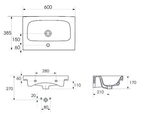 Cersanit Moduo Slim 60 alsószekrény mosdóval, antracit S801-469-DSM