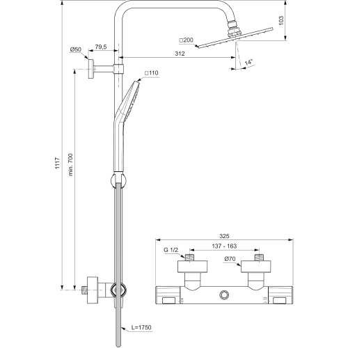 Ideal Standard Ceratherm T100 termosztátos zuhanyrendszer, króm A7240AA