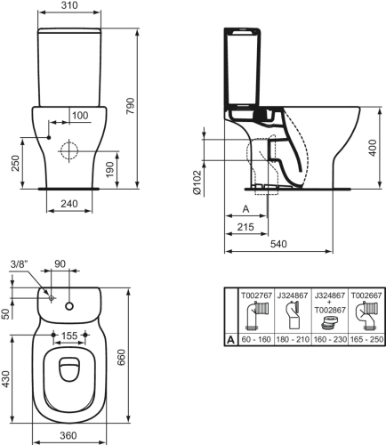 Ideal Standard Tesi Aquablade monoblokkos wc csésze, fehér T008701
