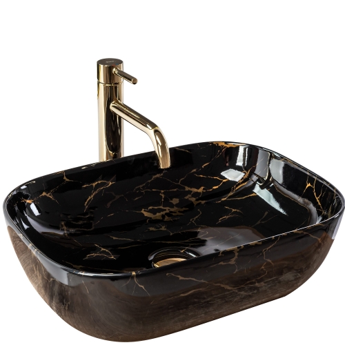 Rea Belinda Marble 46,5x33 cm pultra ültethető mosdó, fekete REA-U8907
