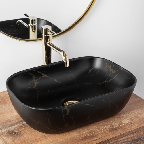 Rea Belinda Marble 46,5x33,5 cm pultra ültethető mosdó, matt fekete REA-U8908
