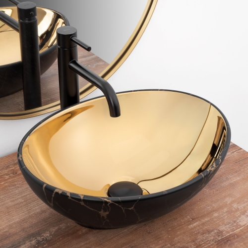 Rea Sofia Marble 41x34,5 cm pultra ültethető mosdó, matt fekete/arany REA-U8011