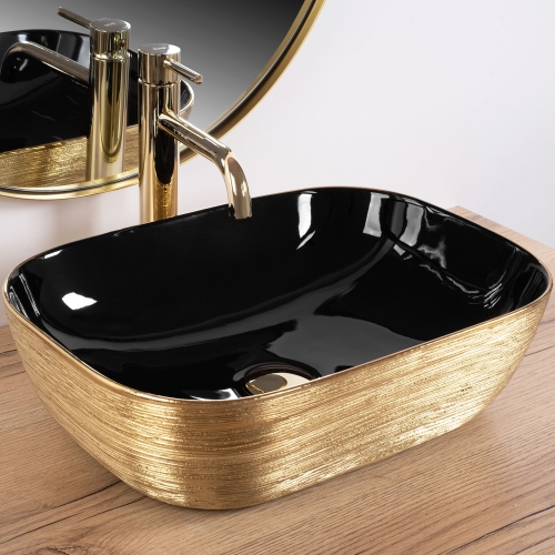 Rea Belinda 46,5x33 cm pultra ültethető mosdó, fekete/arany REA-U8780
