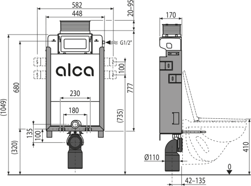 Alcaplast Renovmodul felülről vagy elölről működtethető falsík alatti szerelési rendszer befalazáshoz AM119/1000