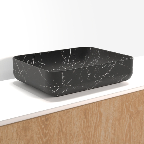 Riho Marmic márványmintás szögletes kerámia mosdó 50x39x13 cm, matt fekete W031006M01