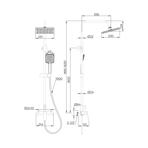 Invena NERI zuhanyrendszer, 1 funkciós, fejzuhannyal, zuhanycsapteleppel, matt fekete AU-09-B04-L