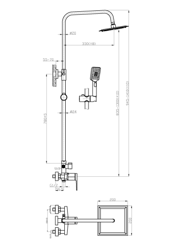 Invena MIDNIGHT zuhanyrendszer, PVD fekete-rózsa arany AU-35-D14-V