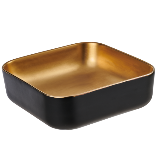 Invena MALAGA pultra ültethető mosdó 39x39 cm, matt fekete/arany szín CE-39-017-C