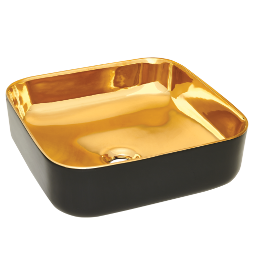Invena MALAGA pultra ültethető mosdó 39x39 cm, fényes fekete/arany szín CE-39-027-C